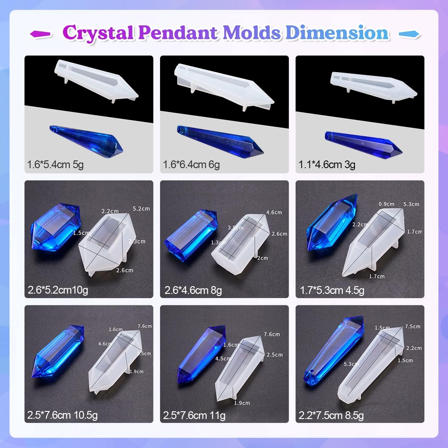 Resin Molds 18Pcs Pendulum Crystal Molds for Resin, Silicone Molds for Resin,Multi-Facet Resin Jewelry Molds for Quartz Crystals Pendants, Resin Necklace,Uv Resin