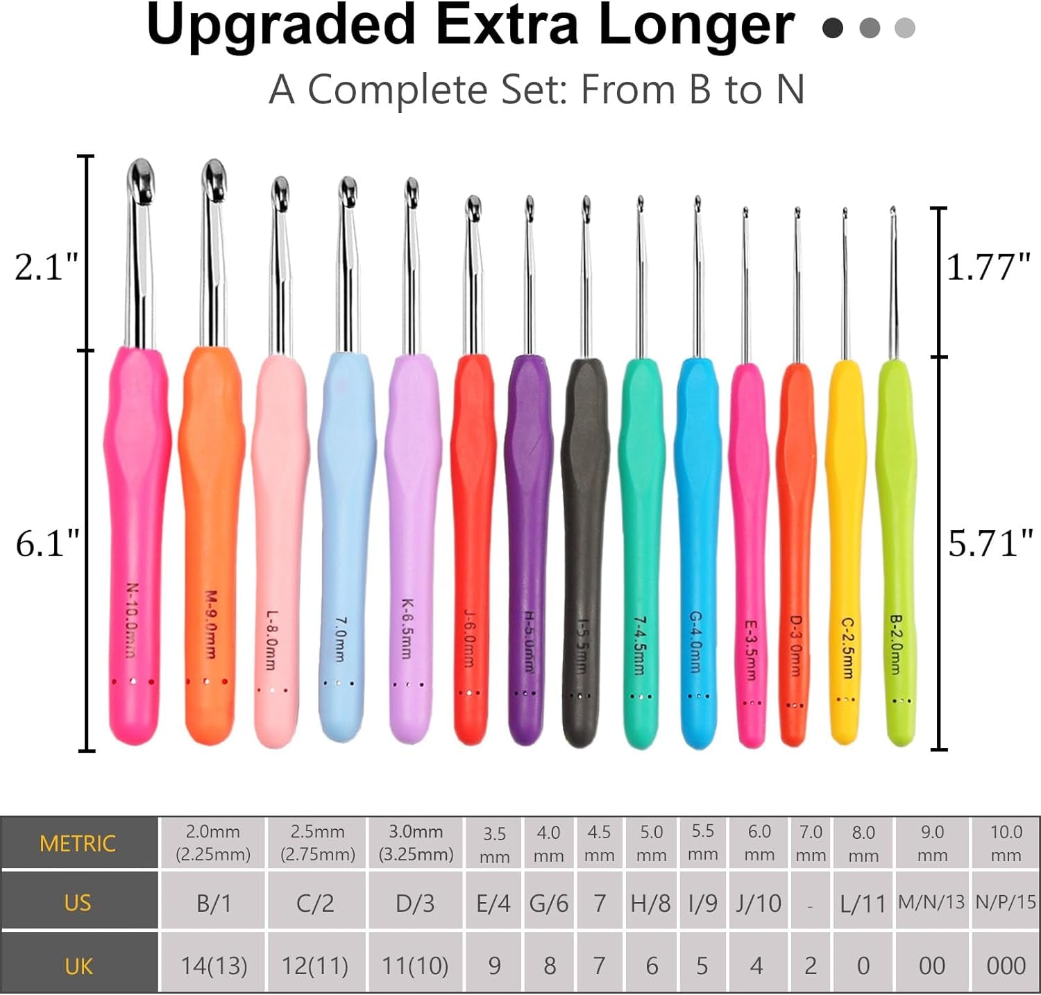 Crochet Hooks Set, 14 Size (2Mm-10Mm) Ergonomic Crochet Needle with Storage Case, Crochet Hooks for Arthritic Hands, Extra Long Knitting Needles (Blue)