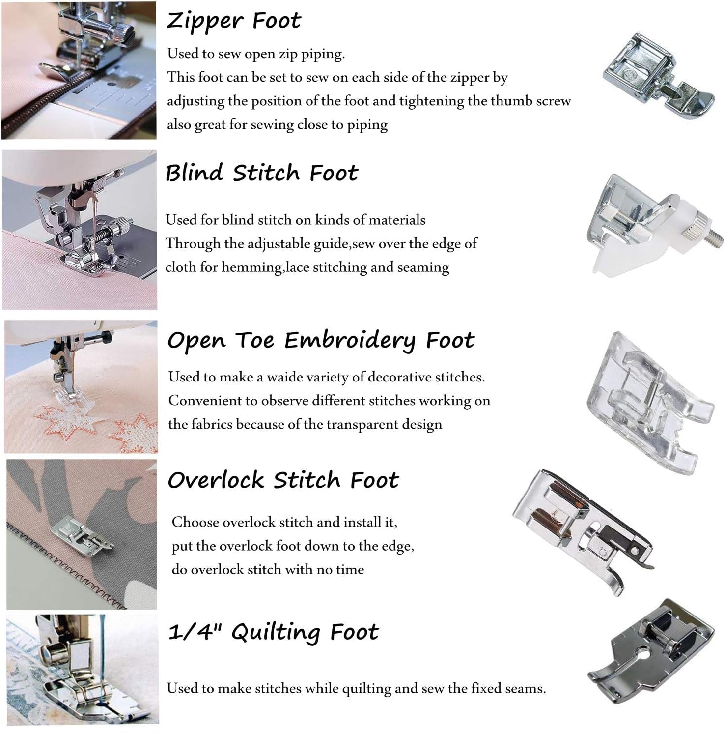 Presser Feet Set 11Pcs Snap on Sewing Machine Foot for Brother Singer Janome Babylock Kenmore Low Shank Sewing Machine Use