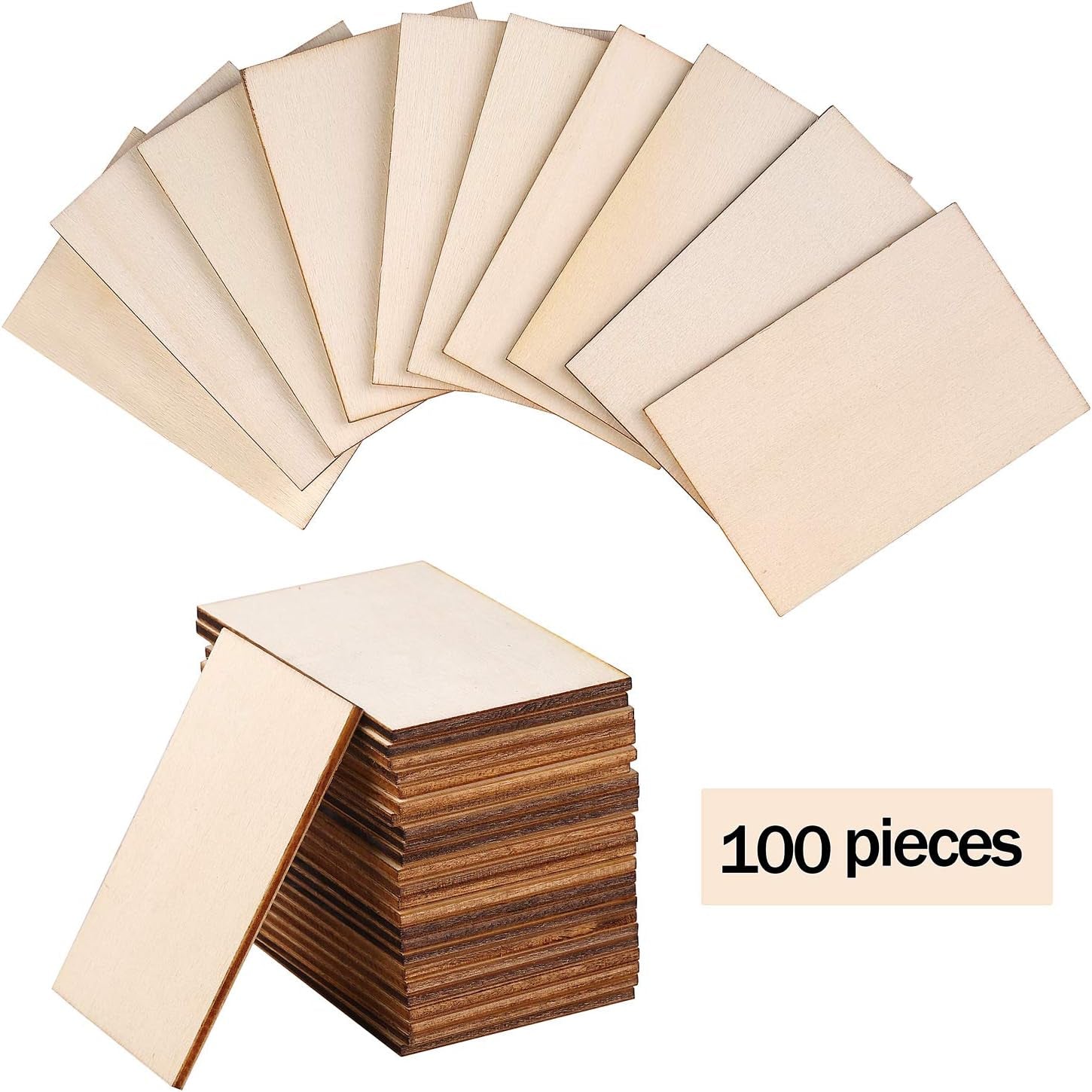 100 Pieces 2 X 3 Inches Unfinished Wood Pieces Rectangle Blank Sharp Corners Wooden Sheets for DIY Arts Craft Project