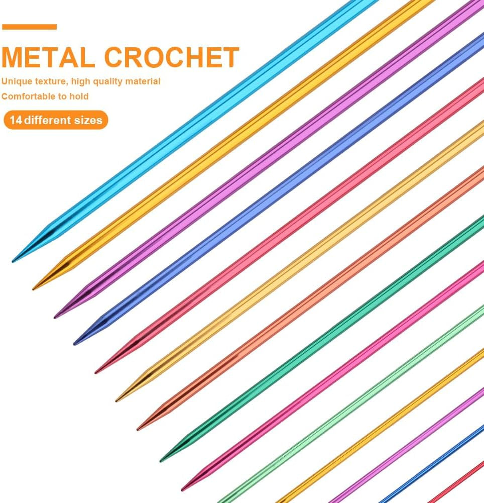 28Pcs/14 Pairs Stainless Steel Knitting Needles Set, Colored Straight Single Pointed Metal Knitting Needles, 14 Size from 2.0Mm-10.0Mm, 9.8 Inches Length for Handmade DIY Knitting (25Cm)