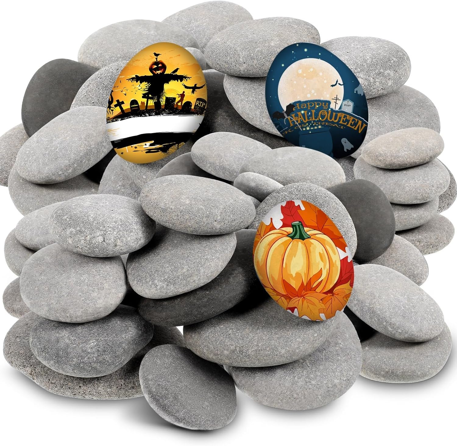 48 Pcs River Rocks for Painting 1.2-3.15 Inch Smooth Painting Rocks Natural Flat Rocks Assorted Size for Painting and Crafting, Family Time, Kid Party and Outdoor Rock Art Garden Decor