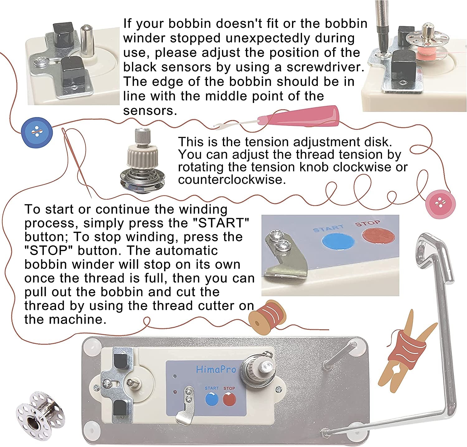 Automatic Bobbin Winder for Sewing Machine Electrical Bobbin Winder Electric Bobbin Winder - Adjustable Bobbin Slot - Fast and Efficient Winding Experience