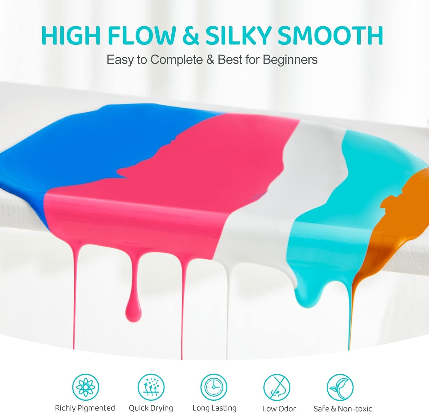 42 Colors Acrylic Pouring Paint Set, High Flow, Non Toxic, Pre-Mixed, 60Ml Bottles, Assorted Colors with 4 White, for Canvas, Glass, Paper, Wood, DIY