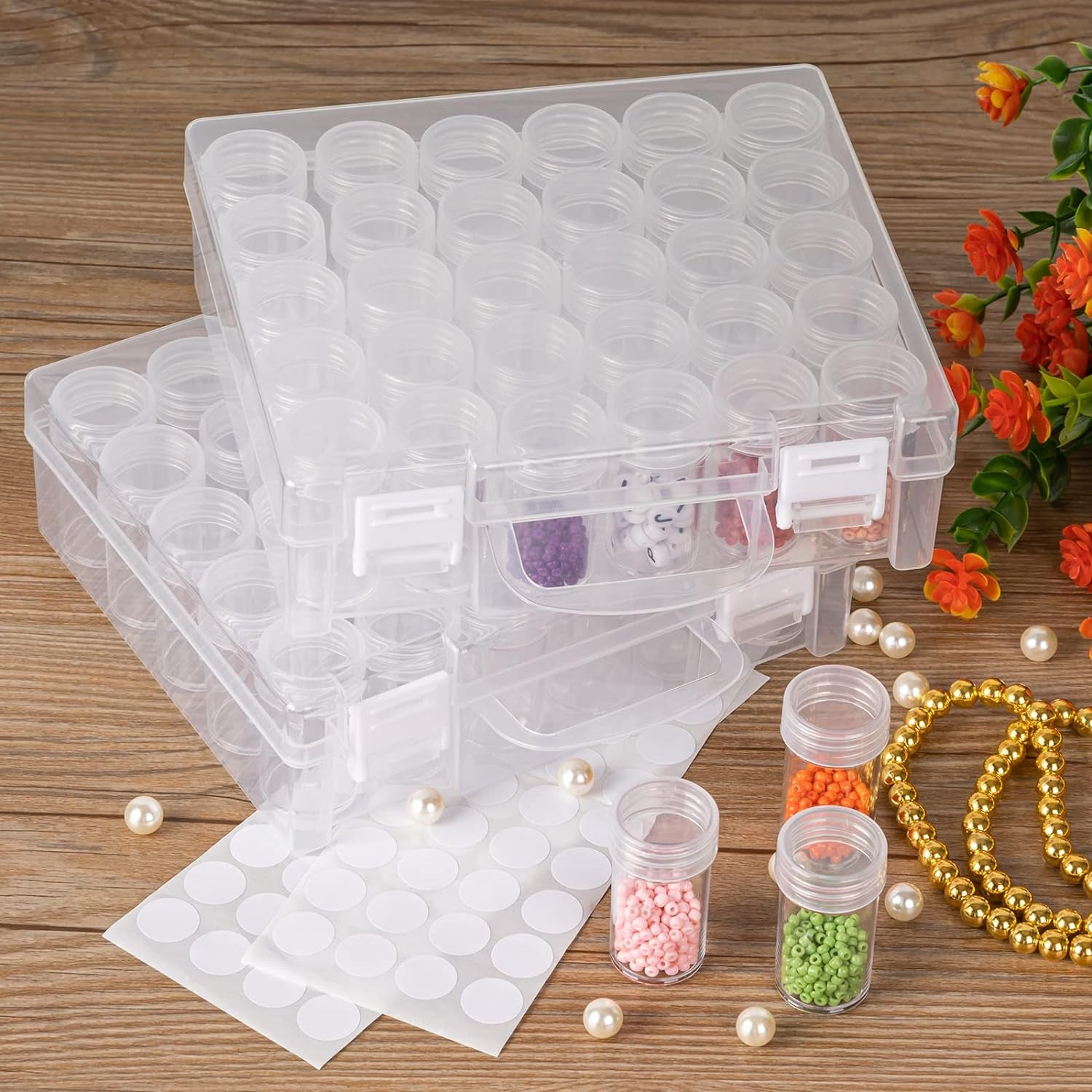 30 Slots Diamond Painting Storage Containers, Bead Organizer Box, Bead Storage Containers Plastic Diamond Painting Art Accessories Boxes Small Clear Embroidery Box for Craft Beads Rhinestones (2 Pack)