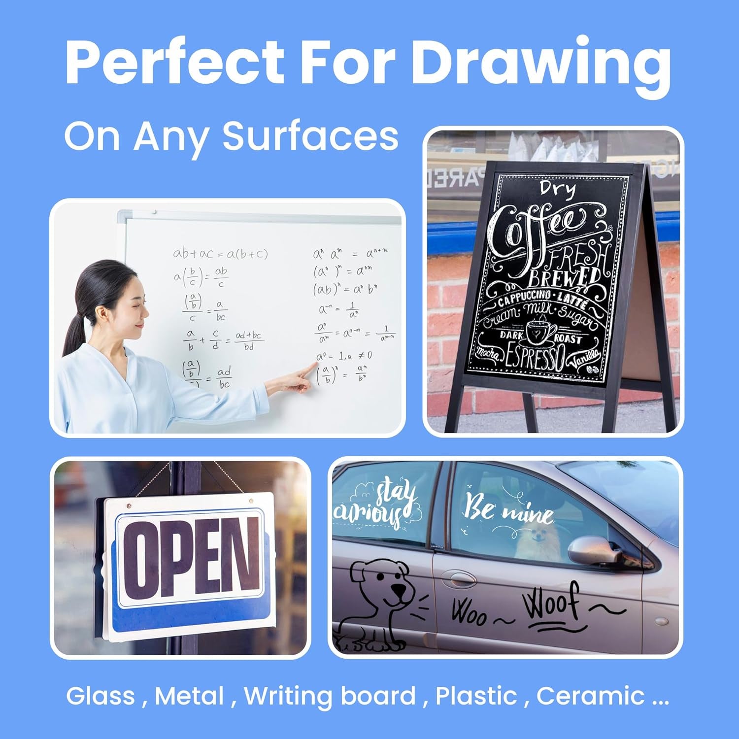 Liquid Chalk Markers Erasable Window Paint Pen: 15Mm Jumbo Wet Erase Glass Washable Markers Large Wide Tip 1 Black 2 White Chalk Markers for Chalkboard Blackboard Mirror Auto Car