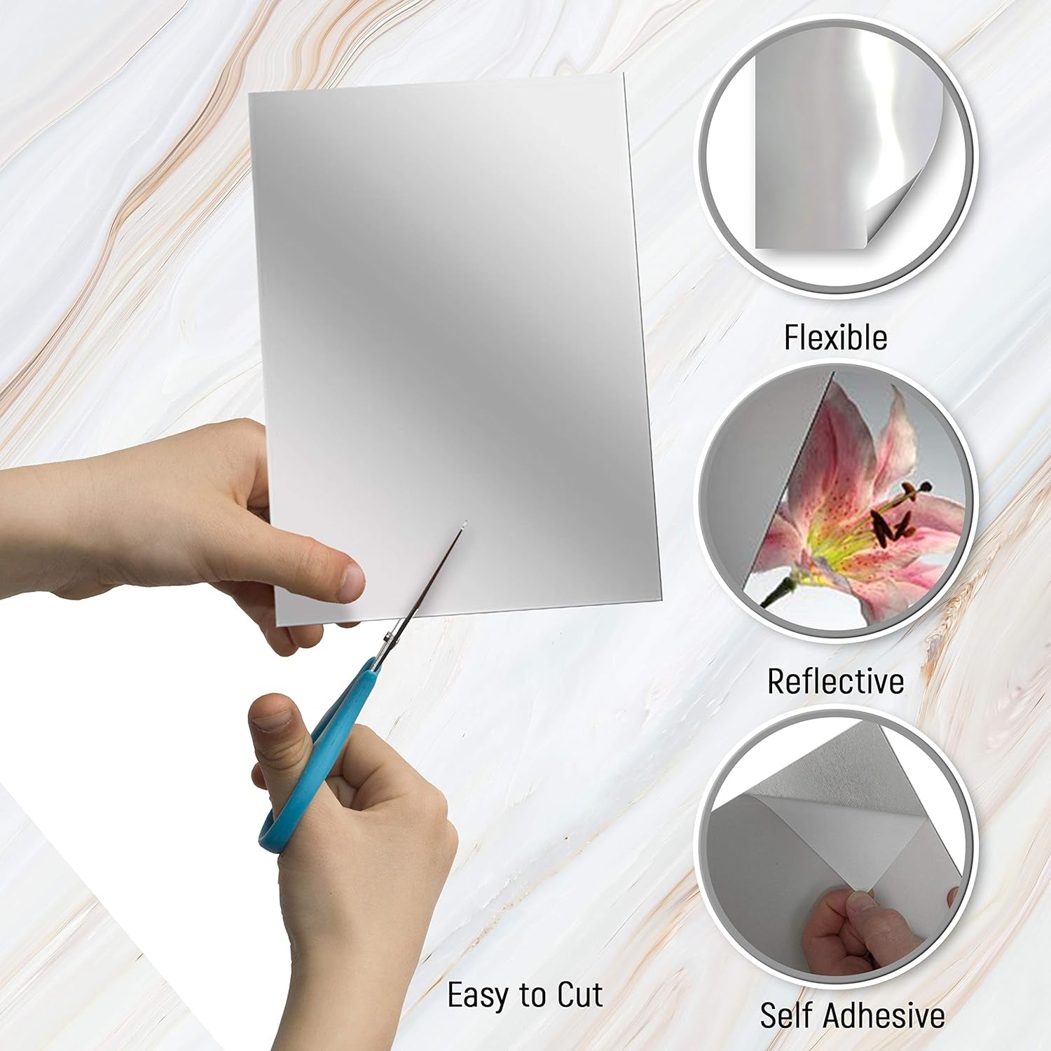 Stick on Mirror Tiles 6 X 9 Inches - Flexible Mirror Tape Sheets, Non-Glass Self Adhesive Stick on Mirror Tiles, Cut Mirror Stickers to Size, Peel and Stick, Great for Crafts and Mirror Wall