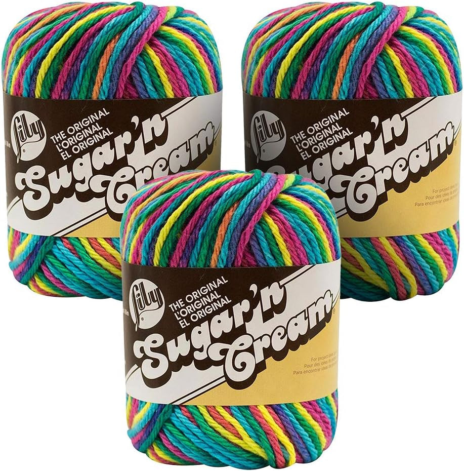 Sugar'N Cream Ombre Yarn - (4) Medium Gauge 100% Cotton - 2 Oz - Psychedelic (3-Pack)