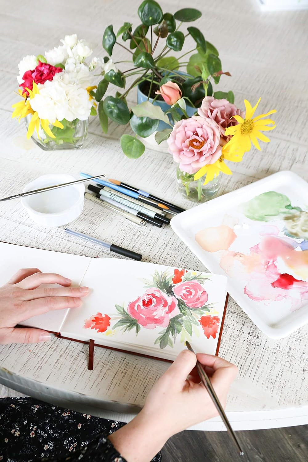 Watercolor Journal, 140 Lb (300 GSM), 64 Cold Pressed 8.5"X5.5" Pages, Watercolor and Mixed Media Travel Journal, Brown PU Leather Hard Cover