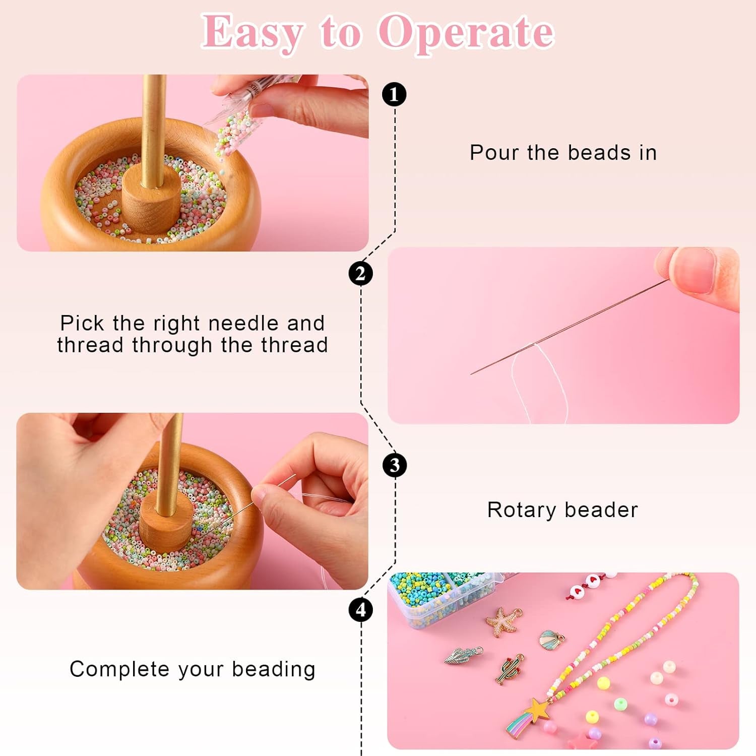6 Sizes Large Eye Curved Beading Needles, Stainless Bead Needle for Bead Spinner, Bead Spinner Needles for Waist Beads Bracelet Necklace Making (6 Pcs)