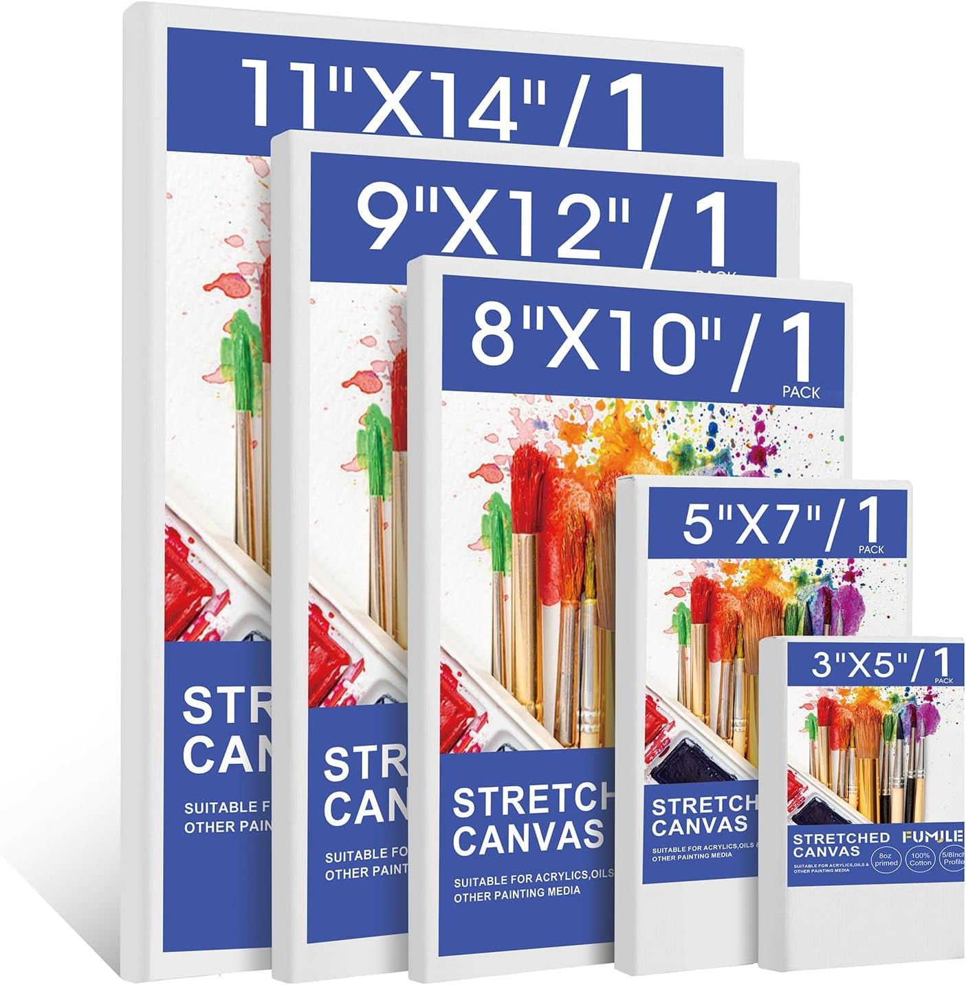 Stretched Canvas for Painting 11X14 Inch, 8 Pack Blank Canvas -5/8 in Profile Primed Cotton White Canvases for Painting for Oil &amp; Acrylic Paint
