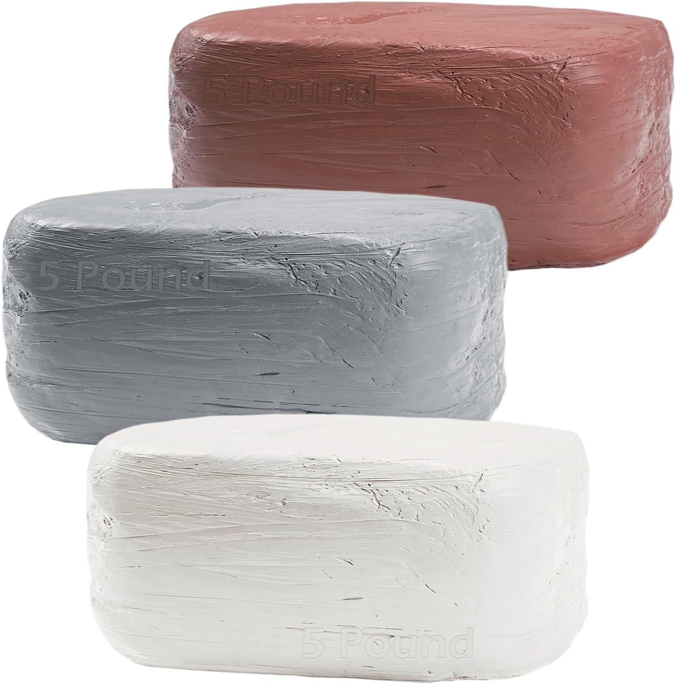 Stone Air-Dry Clay 15LB Wih 3 Colors White, Gray & Terra Cotta 5Lb Each- Ideal for Beginners and Advanced Sculptors All-Purpose Modeling Clay (White, Gray & Terra Cotta)