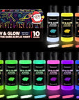 Glow in the Dark Paint, 60Ml/2Oz Neon Glow Acrylic Paints, 2IN1 Paint,Charge-Glow& UV Activated for Outdoor Rocks, DIY Craft,Canvas,Holiday Decor,Christmas,Kids,Adults
