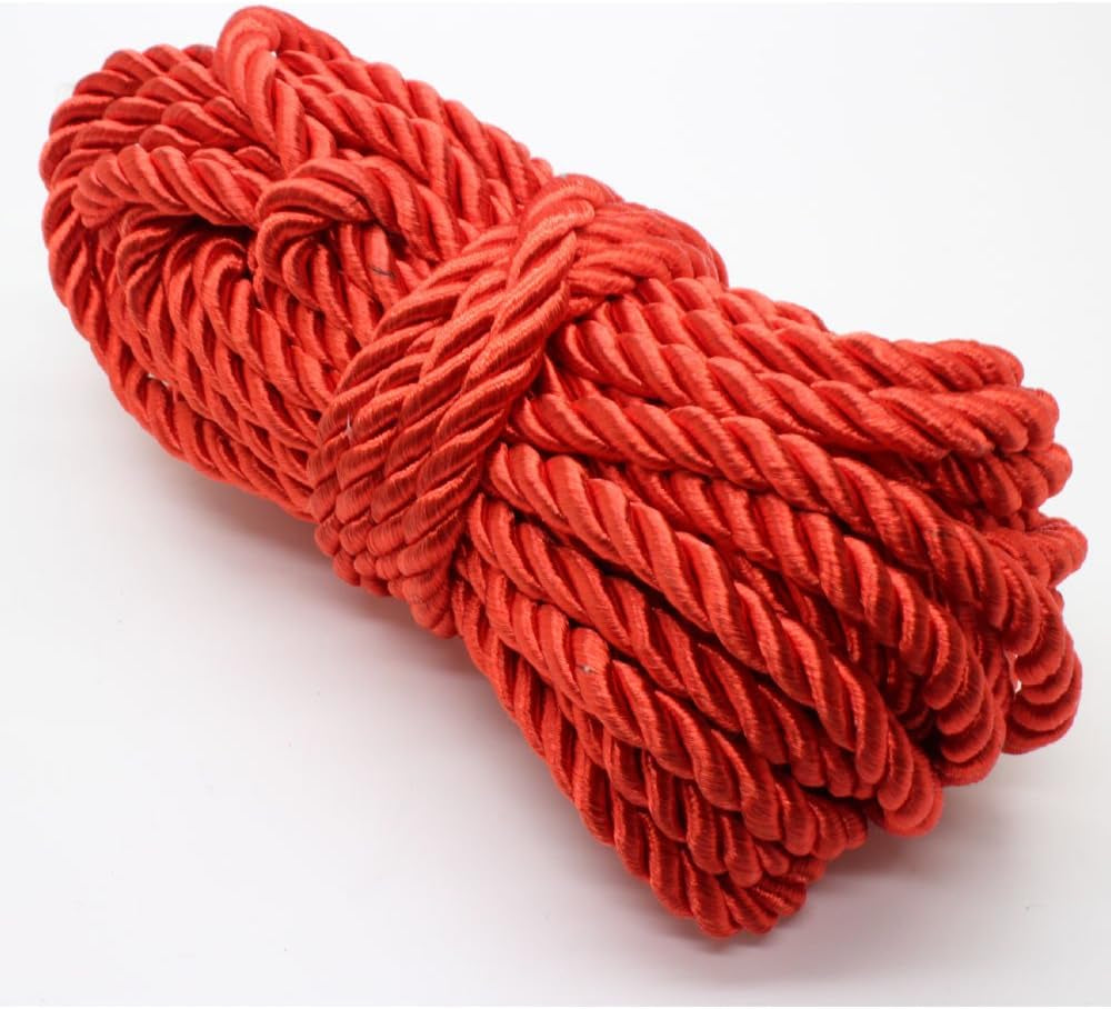 U Pick 10Yds 5Mm 3 Braided Cord Decorative Twisted Satin Polyester Twine Cord Rope String Thread Shiny Cord Choker Thread (01 Red)