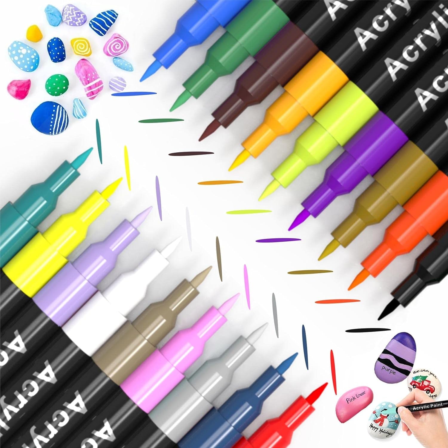 Acrylic Paint Pens for Rock Painting,Set of 18 Extra Fine Point Non-Toxic Acrylic Paint Pen Paint Markers for Stone,Ceramic,Glass,Wood,Canvas,Fabrics DIY Crafts