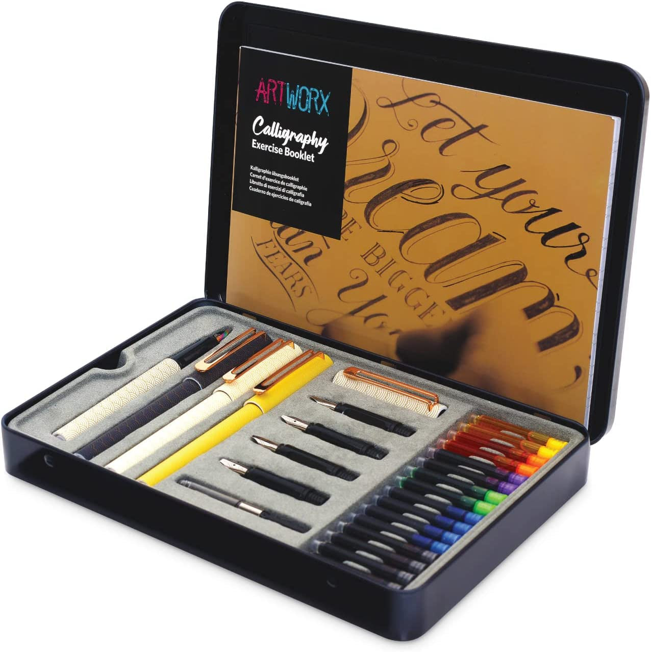 Calligraphy Pens Set - Introductory Caligraphy Writing &amp; Hand Lettering Kit - Includes Instructions, Guide Book and Practice Book - Calligraphy Set for Beginners