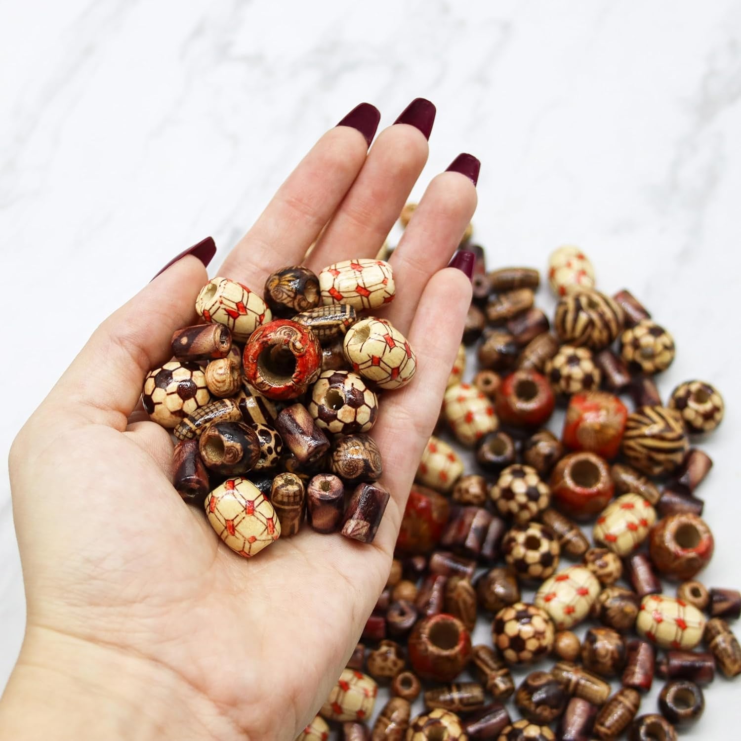 500 PCS Wooden Beads for Jewelry Making Adults, Painted Assorted African Beads, Macrame Supplies Beads, Craft Jewelry Wood Beads for Bracelets &amp; Necklace, Large &amp; Small round Barrel Tubular