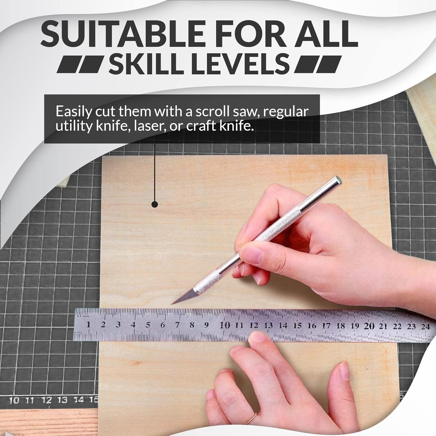 Basswood Sheets 1/16, Craft Wood 10 Pack - 12 X 12 X 1/16 Inch - Cricut Wood Sheets 1.5Mm, Plywood Sheets with Smooth Surfaces - Bass Wood for Laser Cutting, Architectural Models, Drawing