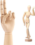 2-Pack 8" Artists Wooden Drawing Figure Mannequin Human People Dolls Figure Manikin Supplies Stop Motion Figure Kit Drawing Tools 12" Wooden Manican Fingers Left Hand for Drawing,Painting,Sketching
