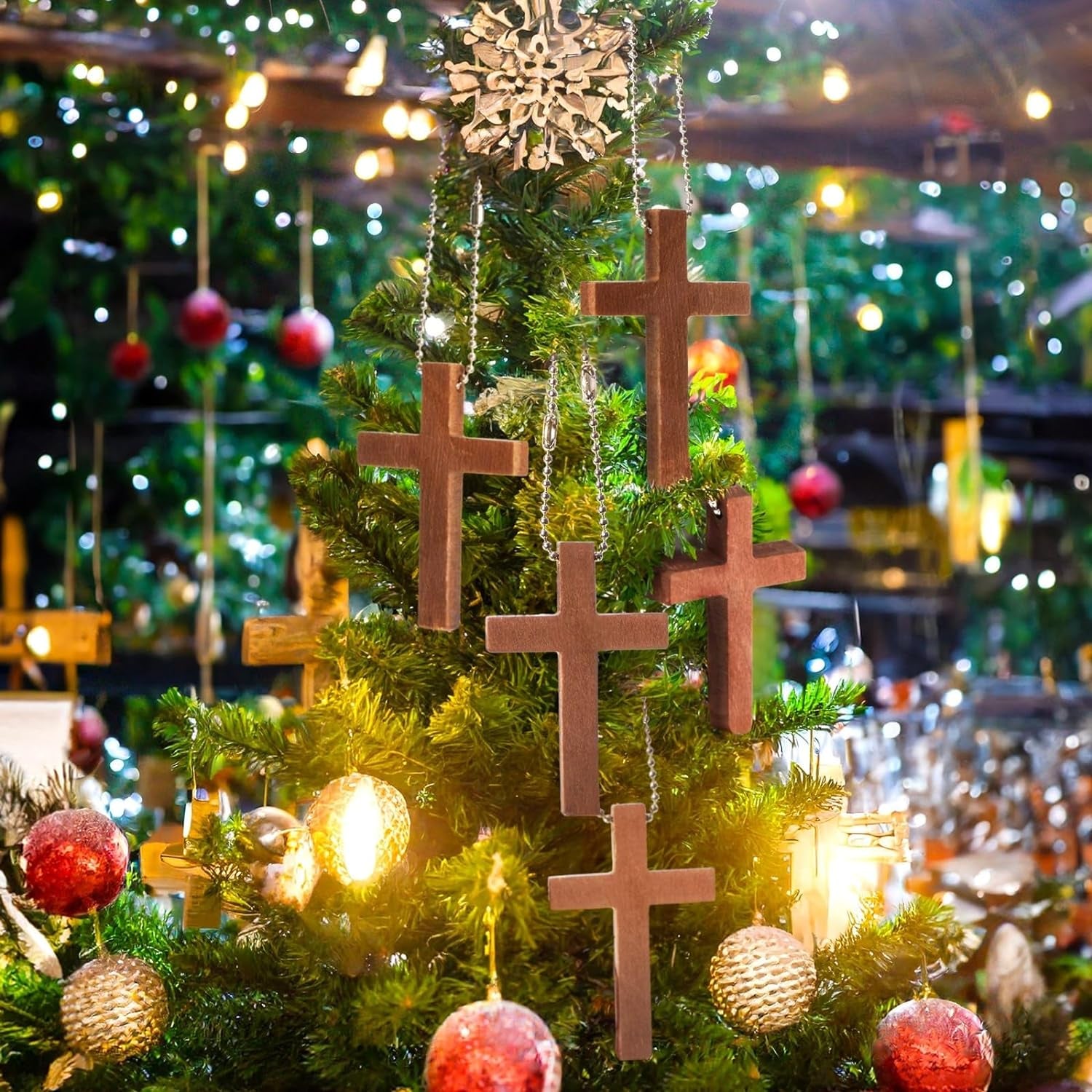 50-Pack Mini Wooden Cross Keychains Bulk for Christian Party Favors, Easter Crafts, Necklace and Bracelet Charms for Jewelry Making (1.2X1.7 In)