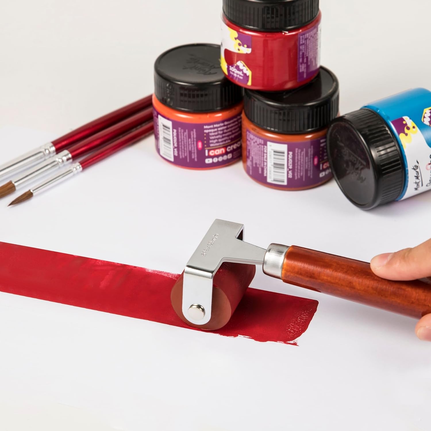 Rubber Brayer, Brayer Ink Roller, Soft Rubber Brayer Roller with Wooden Handle