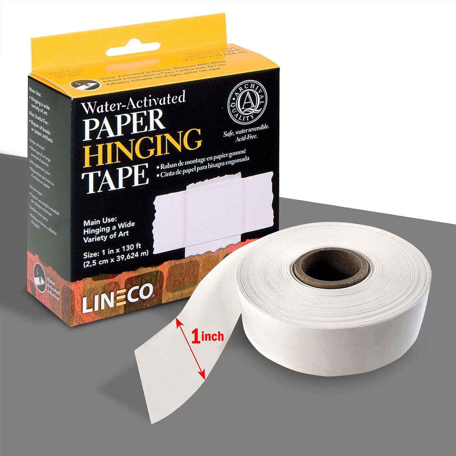 , Archival Water Activated Paper Hinging Tape, Acid-Free with Neutral Ph, for Hinging Art Photo Matboard, 1 Inch X 130 Feet, Pack of 1