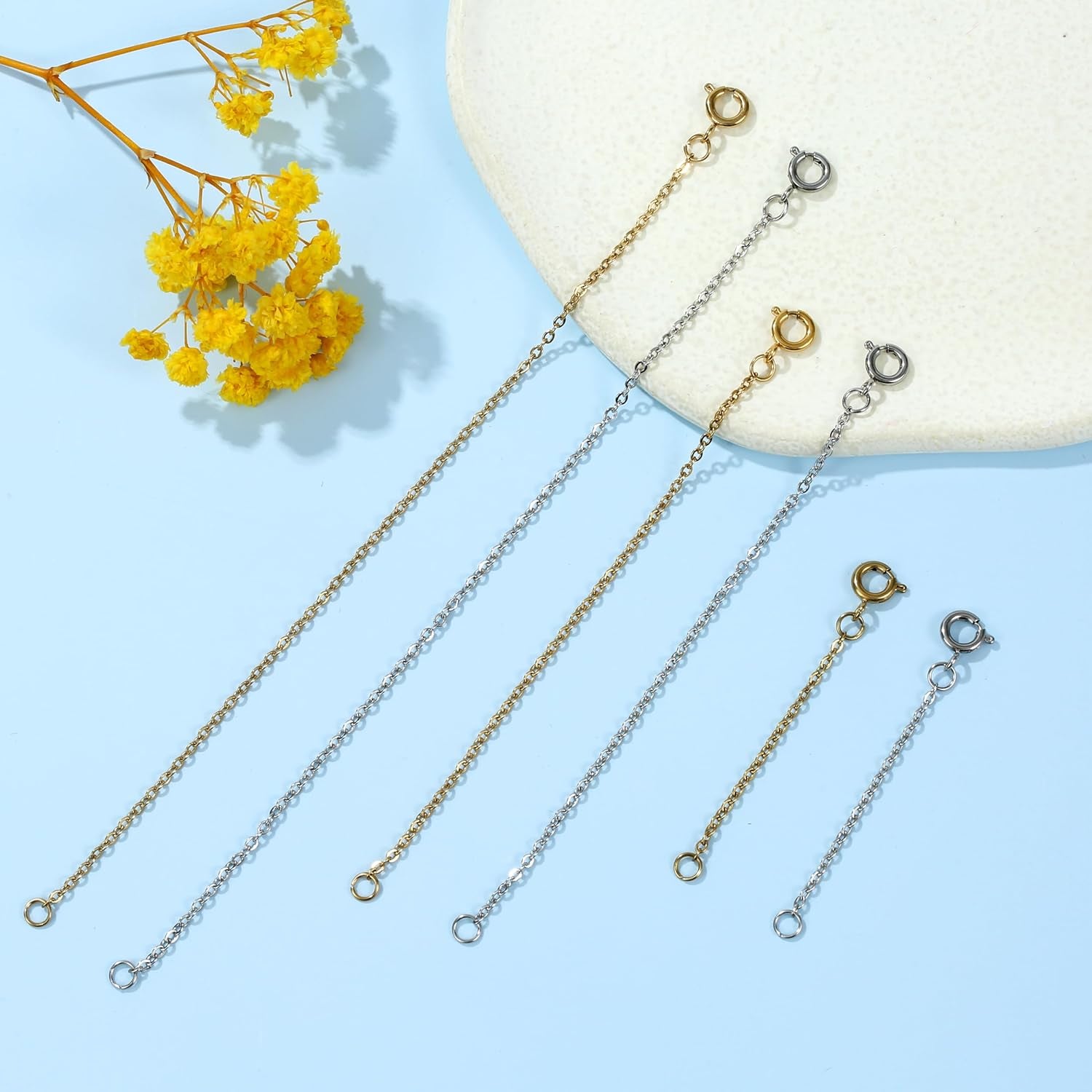 6 Pcs Necklace Extenders, 2", 4", 6" Silver and Gold Plated Necklace Extender Chain Set for Necklaces, Bracelet and Women Jewelry Making