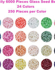 6000Pcs Glass Seed Beads Small Craft Beads for DIY Bracelet Necklaces Crafting Jewelry Making Supplies with Two 0.8Mm Clear Bracelet String (4Mm, 250 per Color, 24 Colors)