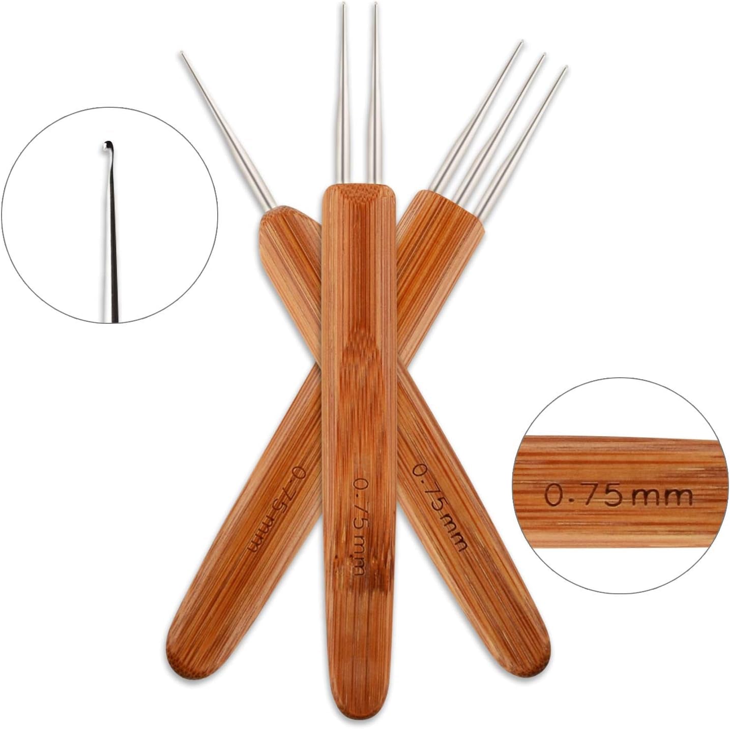 6 Pieces Dreadlock Crochet Hook 0.5Mm 0.75 Mm Needle Weaving Crochet, Include 1 Hook, 2 Hooks, 3 Hooks for Braid Craft