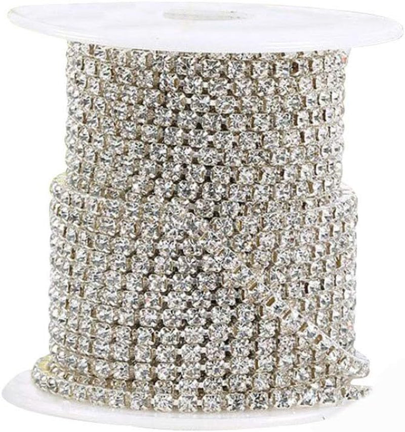 11 Yards 2Mm Silver Crystal Rhinestone Close Chain Single Row Trimming Claw Chain Jewelry Crafts DIY (Silver)