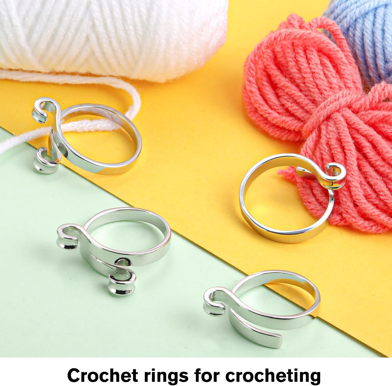 Adjustable Crochet Ring for Finger,Braided Knitting Ring with Plastic Box Yarn Tension Rings for Crocheting Knitting Accessories 2 Styles Silver