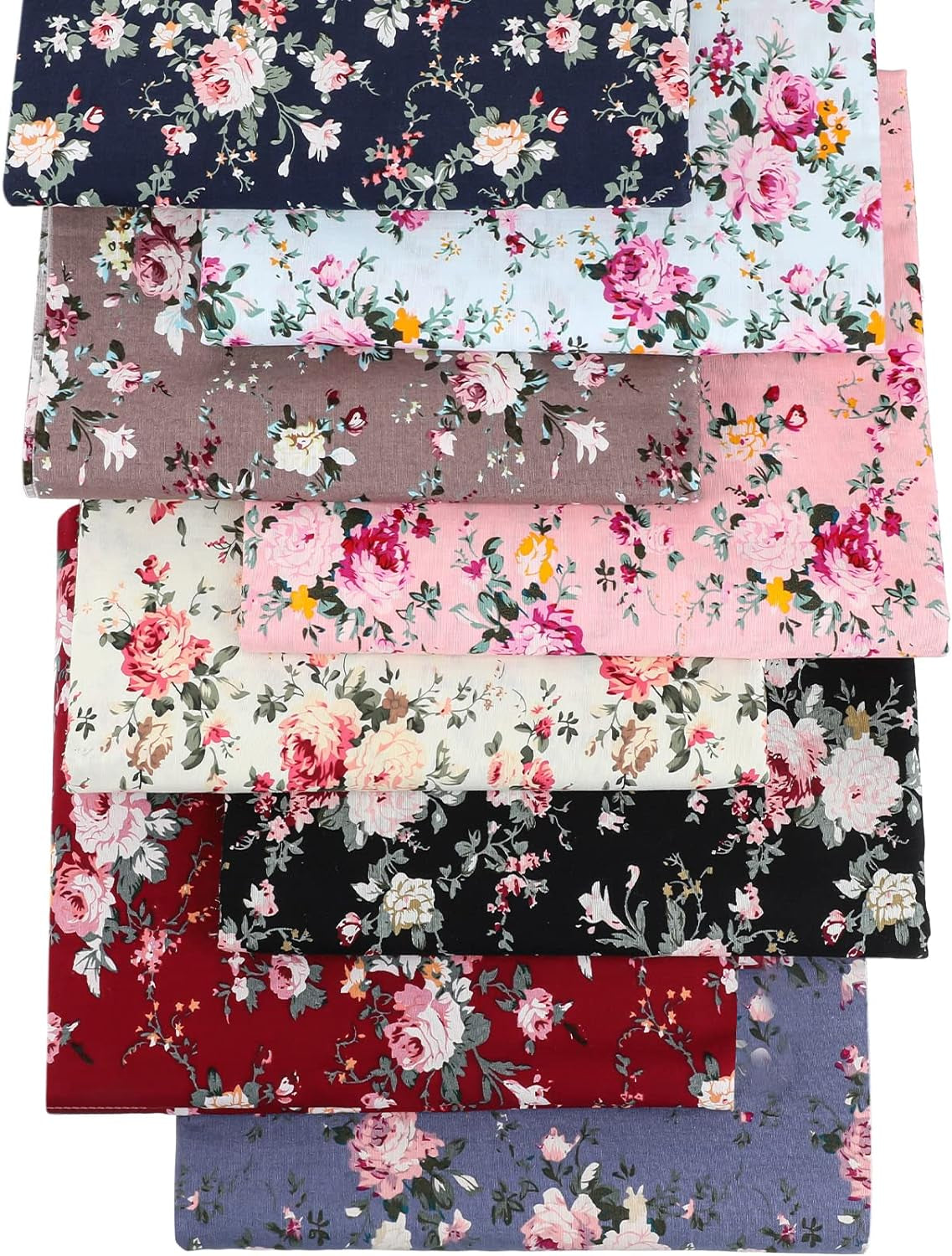 8 Pieces 35 X 59 Inch Large Vintage Floral Fabric Cotton Precut Fabric Decorative Quilting Fabric by the Yard Feminine Nostalgic Romantic Flowers Print for Sewing Craft DIY Making Home Decor