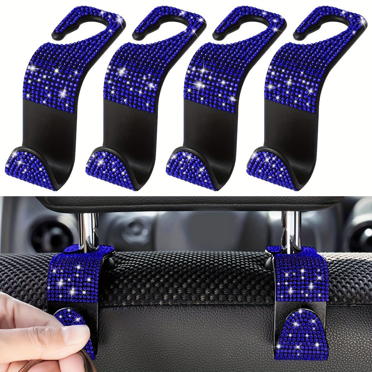 Crystal Car Seat Back Hooks – Heavy-Duty ABS, Bling Car Interior Accessories
