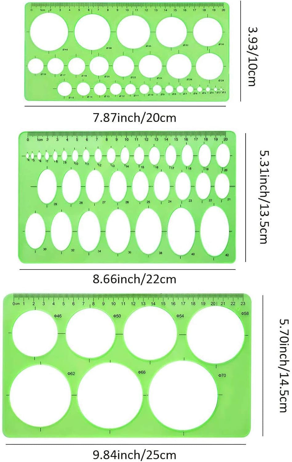 9 PCS Drawing Templates Plastic Rulers Multi-Function Measuring Rulers with French Curve Ruler,Geometric Drawings Templates Rulers Tool Set for Studying Designing and Building (Green)
