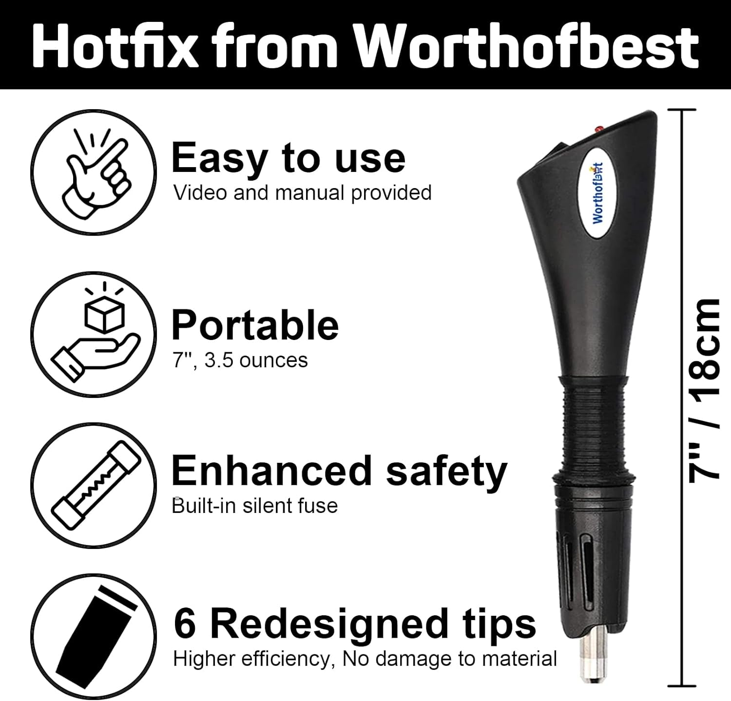 Hotfix Applicator Tool, Bedazzler, Hot Fix Tool, Hotfix Rhinestones Applicator, DIY Gemstone Setter Tool for Fabrics, Clothes, Crafts, 6 Redesigned Tips Included