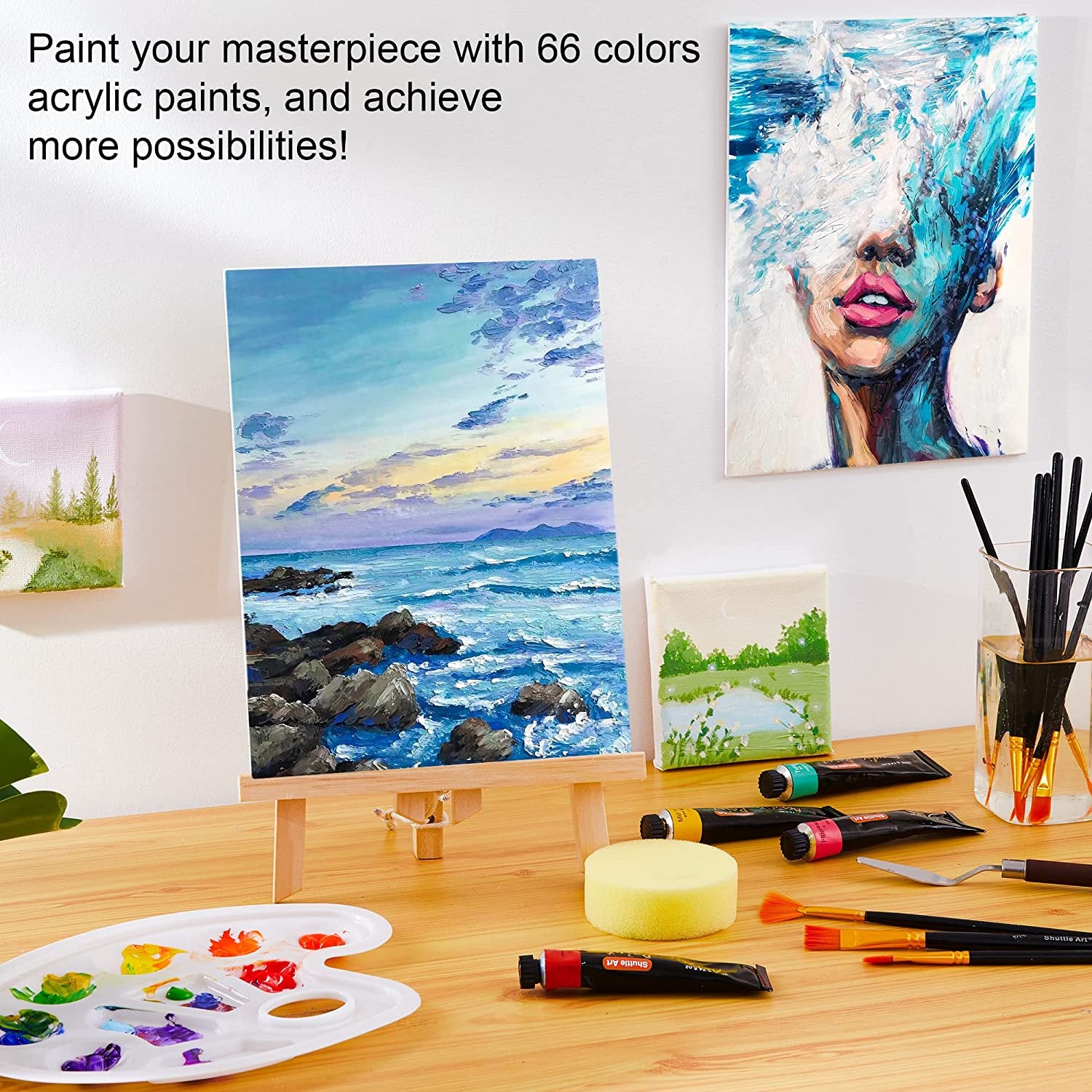 82 Pack Acrylic Paint Set,  66 Colors Acrylic Paint with 10 Brushes, 22Ml/0.74Oz Tubes, Vibrant Colors, Artist Painting Supplies for Kids, Adults Painting &amp; Crafting on Canvas, Wood Ceramic