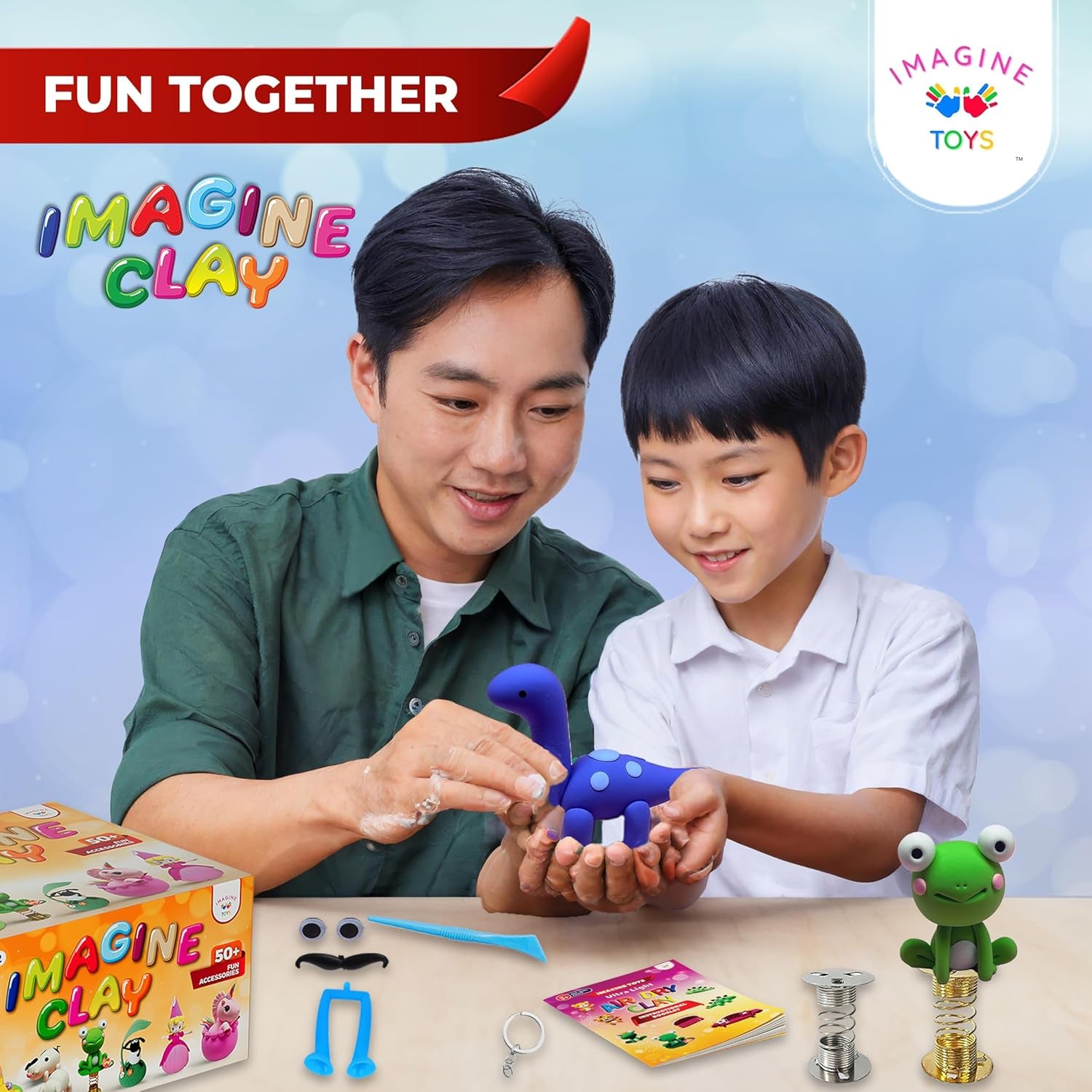 Imagine Clay Complete KIT - 36 Colors Air Dry Modeling Clay with 5 Sculpting Tools plus Roller, 50+ Decorations, 4 Spring Seats, 10 Phone Chains, 2 Key Rings, Booklet, Etc. Great Gift. Age 3-12+