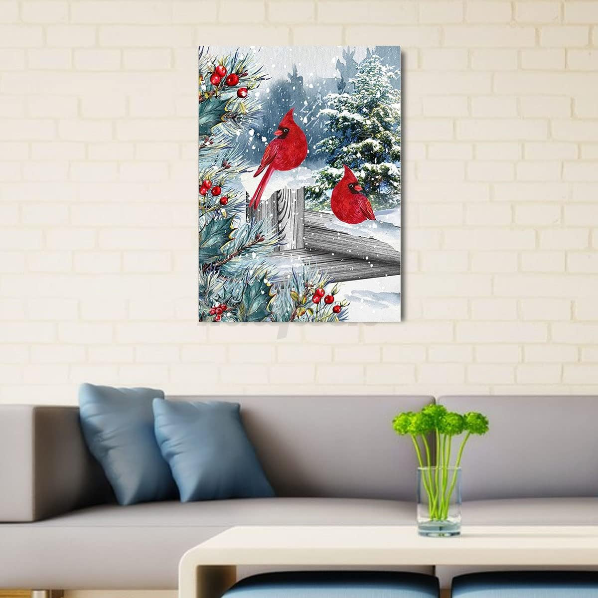 Winter Cardinals Christmas Diamond Art Painting Kits for Adults - Full Drill Diamond Art Paintings for Beginners, round 5D Paint with Diamonds Gem Art Painting Kits DIY Adult Crafts 12X16Inch