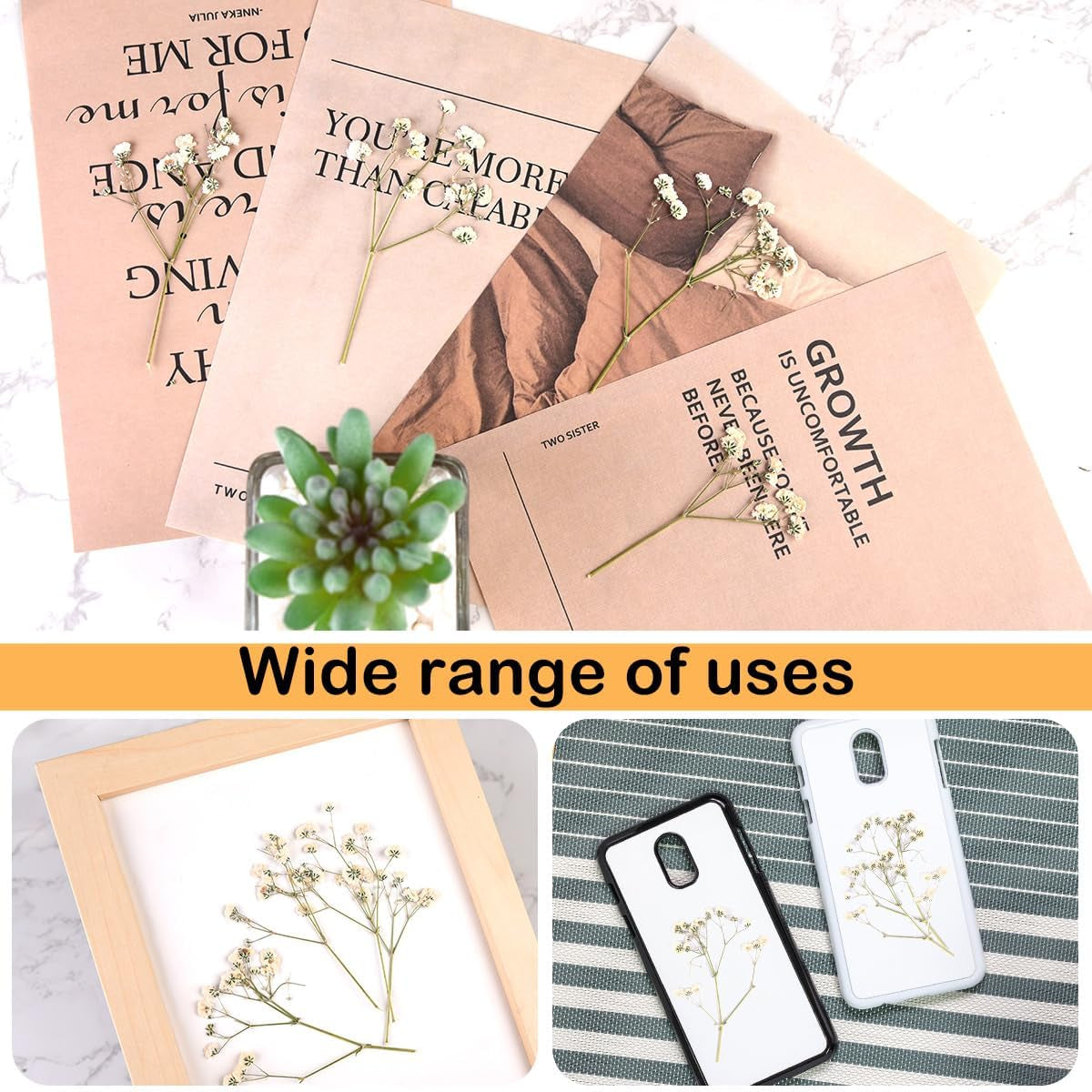 200PCS  White Dried Flowers Small Baby'S Breath Flowers Nature Real Dry Pressing Floral Natural Gypsophila Dried Flowers for Wedding Resin Art Craft DIY Card Making