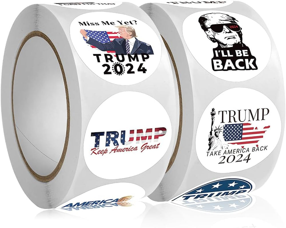 2024 Donald Trump Stickers Roll 500Pcs - Funny Presidential Election USA American Flag Decals - Easy Stick & Removeable for Scarpbook Window Tumblers Water Bottles Teens