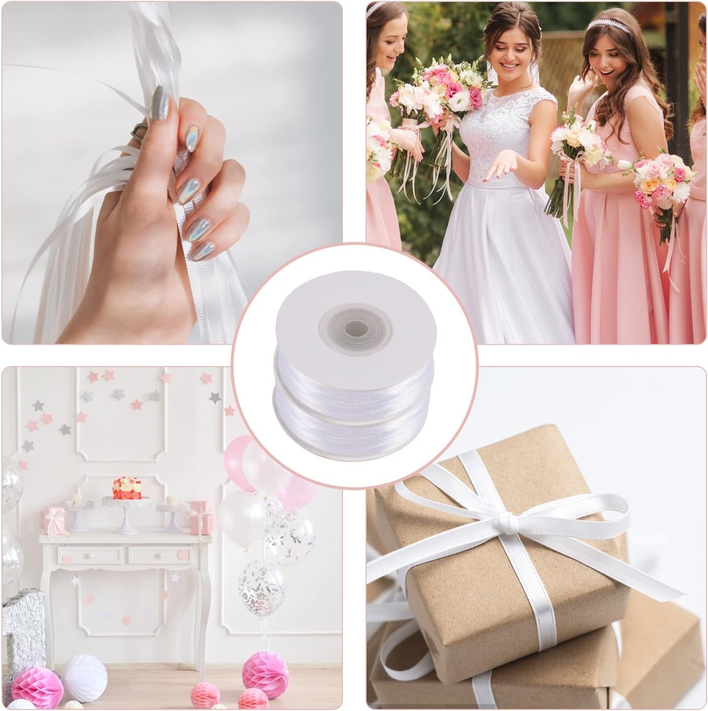200 Yards 1/8 Inch White Satin Ribbon, Thin White Ribbon Double Faced Satin Ribbon for Gift Wrapping Wedding Party Decoration Bouquet Crafting