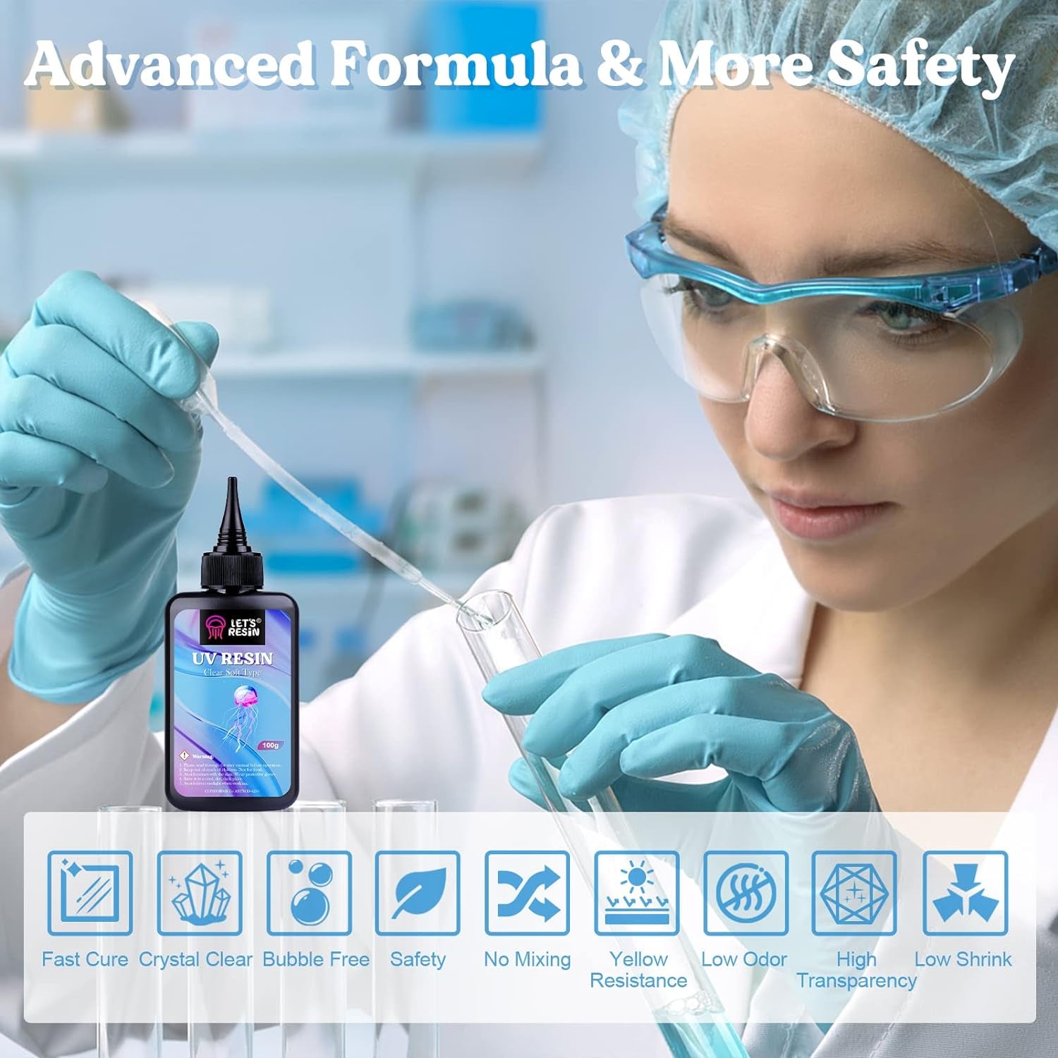 UV Resin Soft Type, 100G Elastic&Bendable Crystal Clear Ultraviolet Epoxy Resin, Low Shrinkage UV Resin Kit for Crafts, Jewelry Making, Decoration