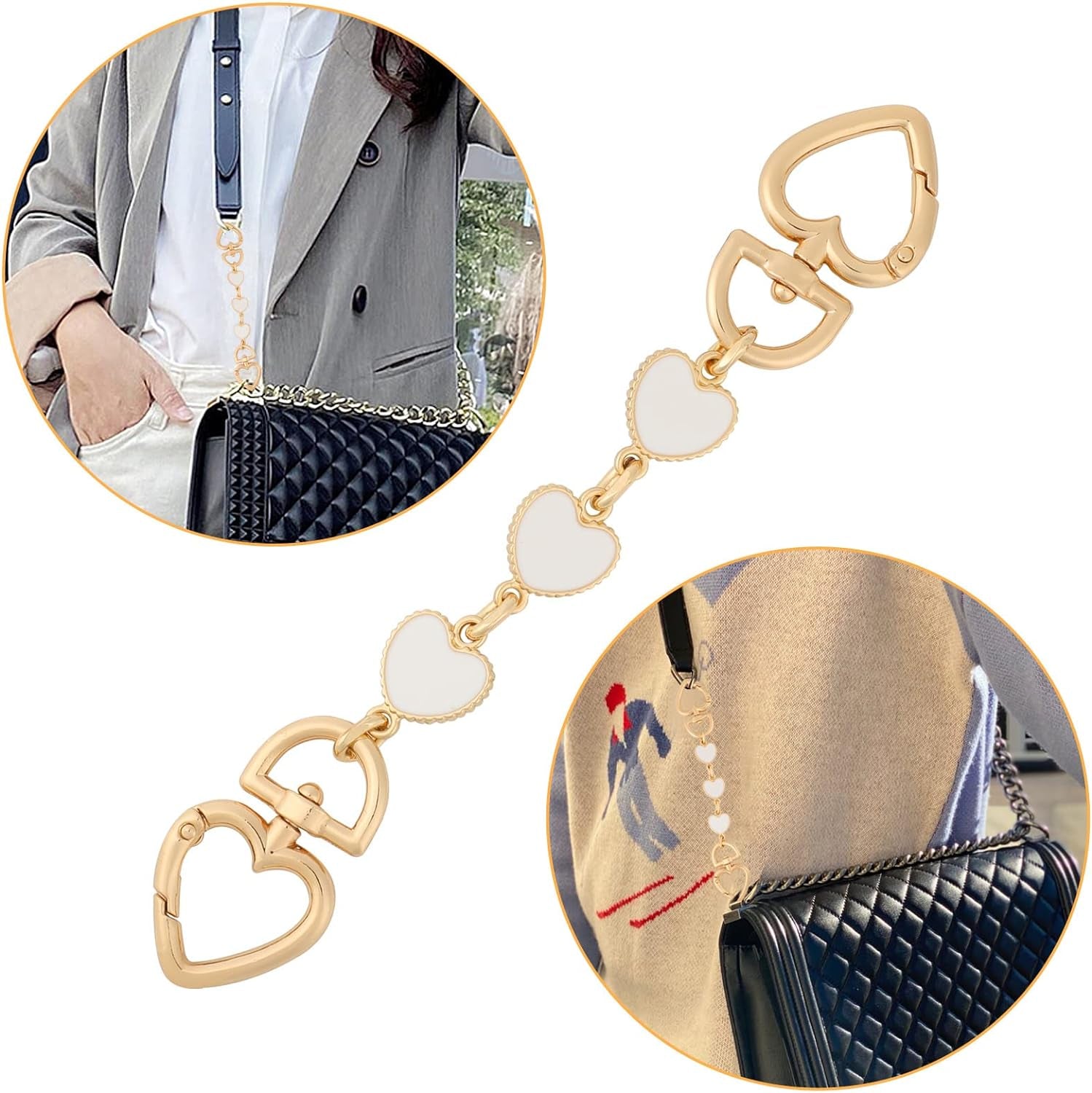 2Pcs Bag Extender Chain Purse Strap Extender Heart Shape Chain Straps Replacement Bag Extender Chain Handle Bag Accessories Replacement Womens Accessory Bag Chain Straps Heart Shape