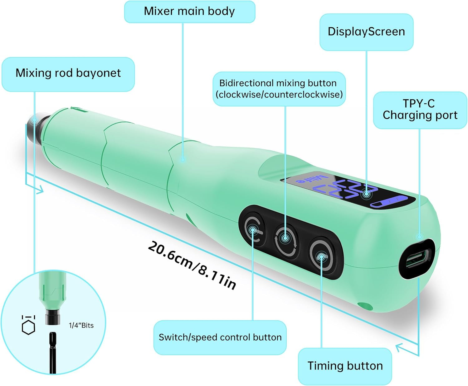 Epoxy Resin Mixer, Rechargeable Handheld Mixer, Epoxy Mixer for Resin with 4PCS Mixing Paddles,Resin Mixer Electric for Epoxy Resin, Silicone, Paint Mixing, DIY Crafts,Epoxy Stirrer(Light Green)