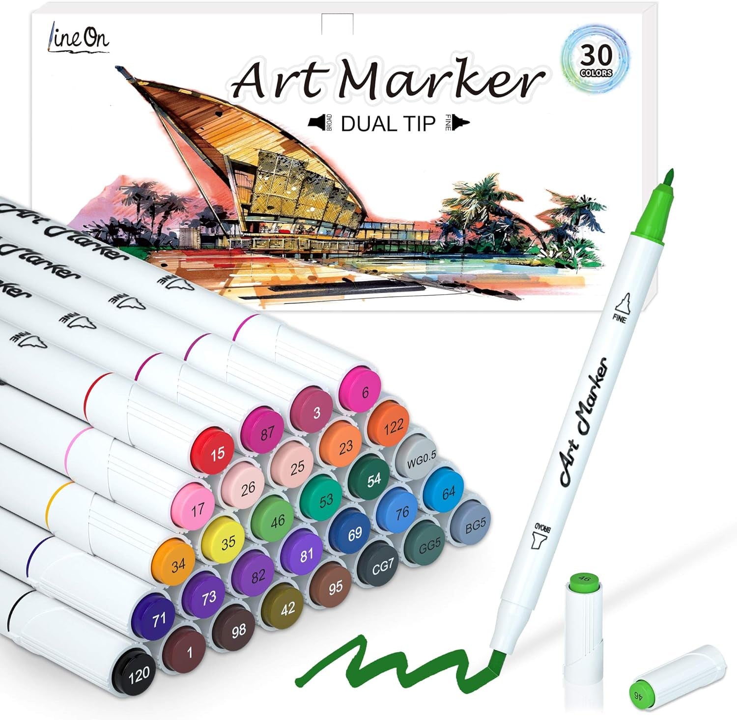 Dual Tip Alcohol Based Art Markers,  30 Colors Alcohol Marker Pens Perfect for Kids Adult Coloring Books Sketching and Card Making