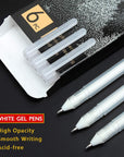 White Gel Pen Set - 0.8 Mm Extra Fine Point Pens Gel Ink Pens for Black Paper Drawing, Sketching, Illustration, Card Making, Bullet Journaling, Pack of 6
