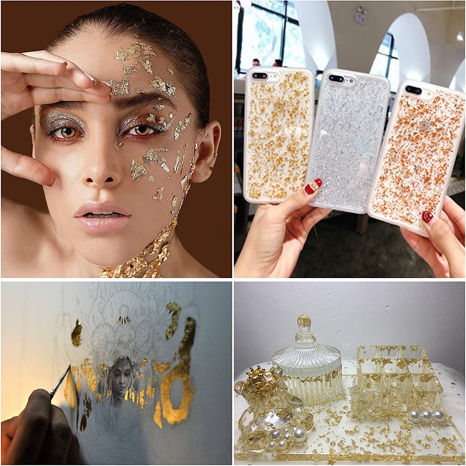 Gilding Flakes Set,Gold Foil Flakes for Resin,3 Bottles Metallic Foil Flakes for Resin Jewelry Making,Nails,Painting Art,Crafts and Slime(Gold, Silver, Copper Colors)