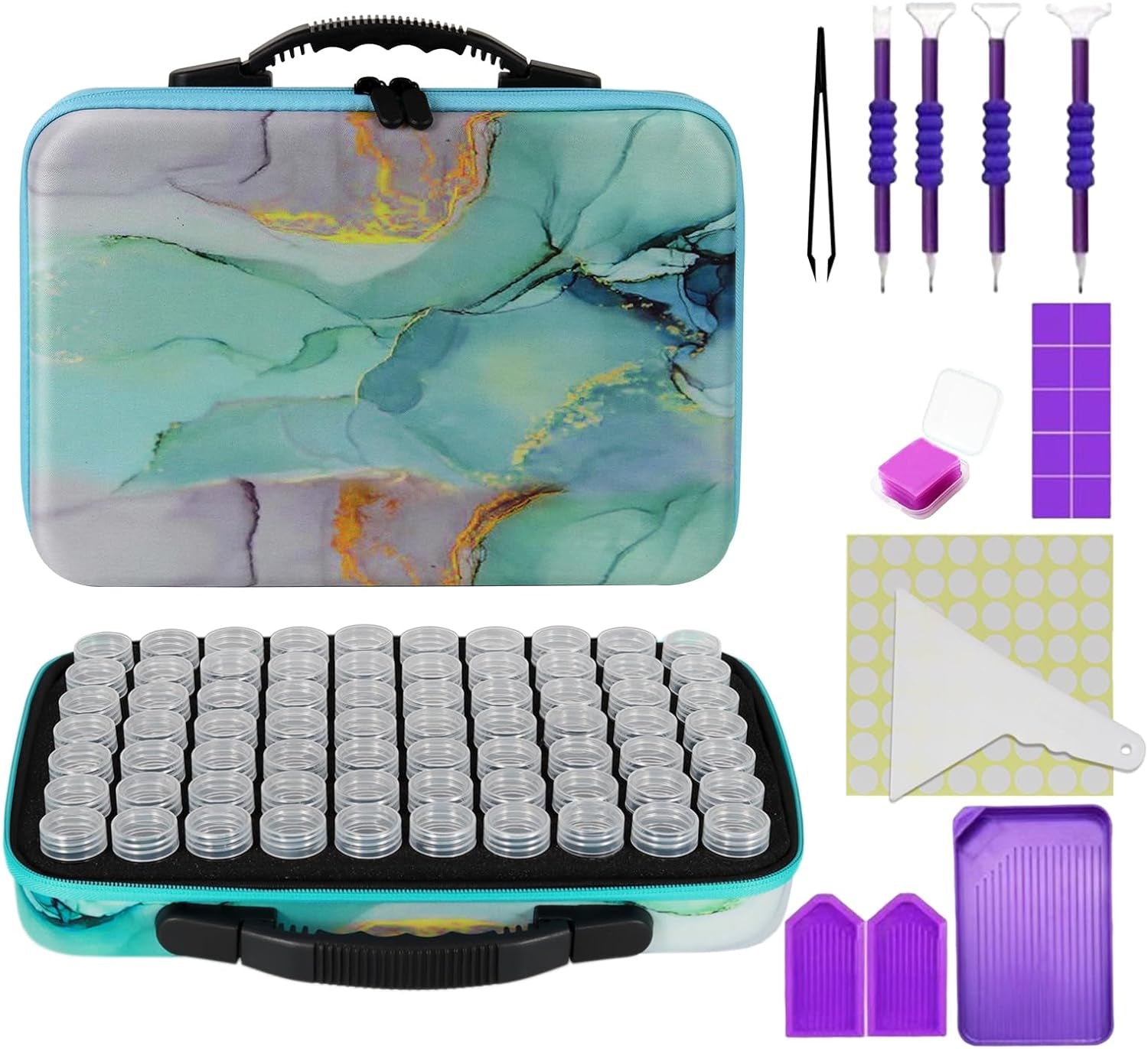 70 Slots Diamond Painting Storage Container, Diamond Painting Accessory Kit with Tools, Shockproof Storage Box for Diamond Art Craft Jewelry Bead Rhinestone Organizer.