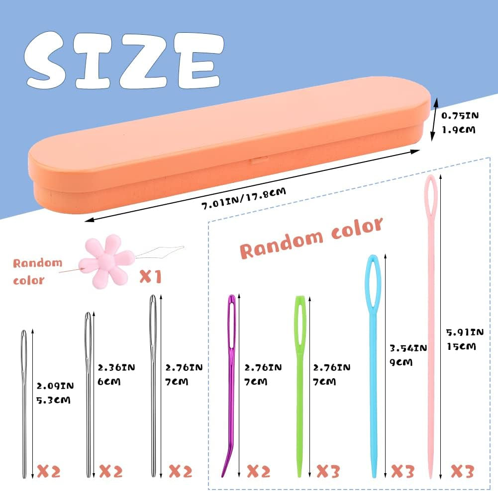 Plastic Large Eye Sewing Needles, Large-Eye Blunt Needles, Bent Tapestry Needles, Yarn Needles Crafting Knitting Stringing Needles with Storage Box and Needle Threader for Knitting Crochet