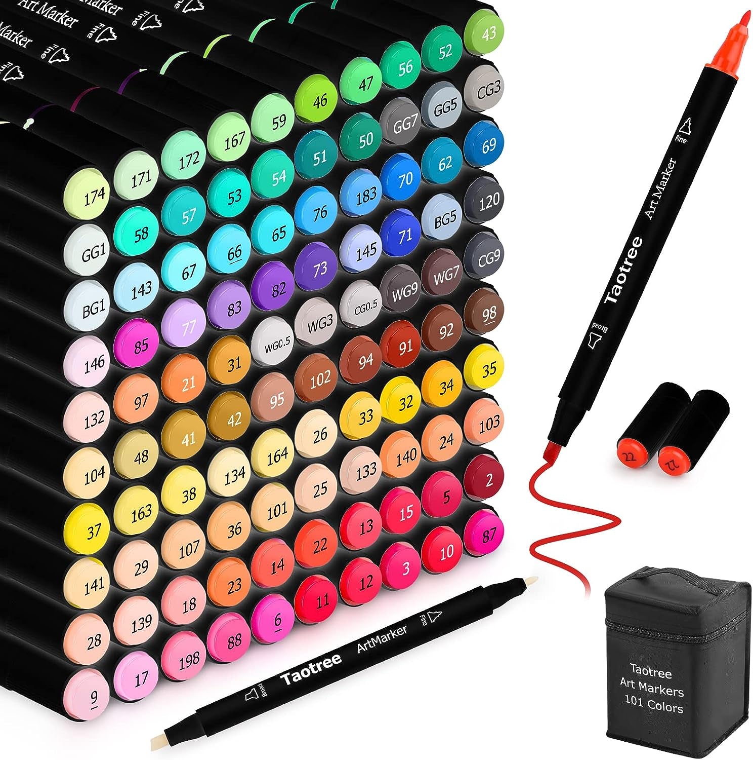 Alcohol Markers, 101 Colors Artist Markers Pens Set, Dual Tips Chisel & Fine Sketch Art Markers, Art Supplies Kit for Kids Adult Coloring Book Color, Painting, Drawing, Blending and Sketching